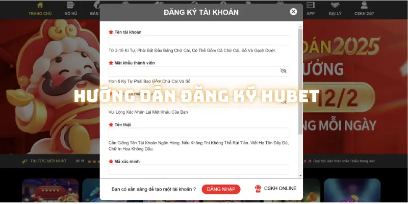 Nhấn vào nút đăng ký HUBET