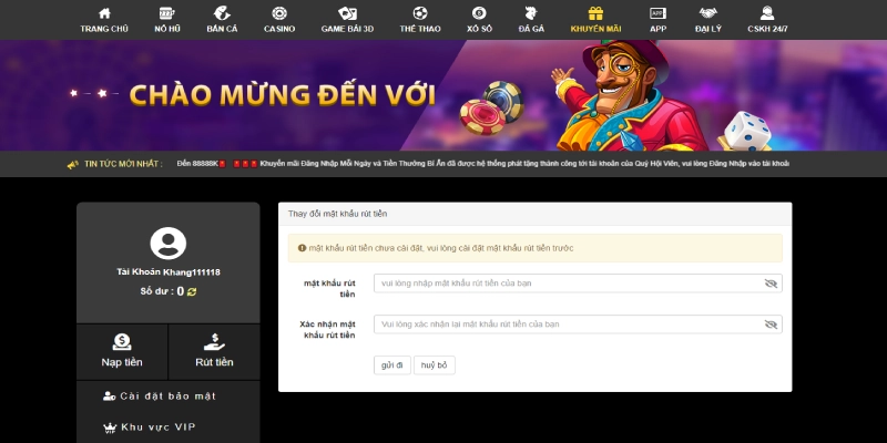 Bổ sung mật khẩu và tài khoản ngân hàng